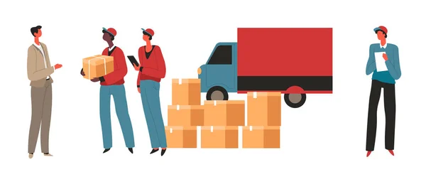 Aiuto umanitario ai rifugiati o ai poveri, servizio logistico — Vettoriale Stock