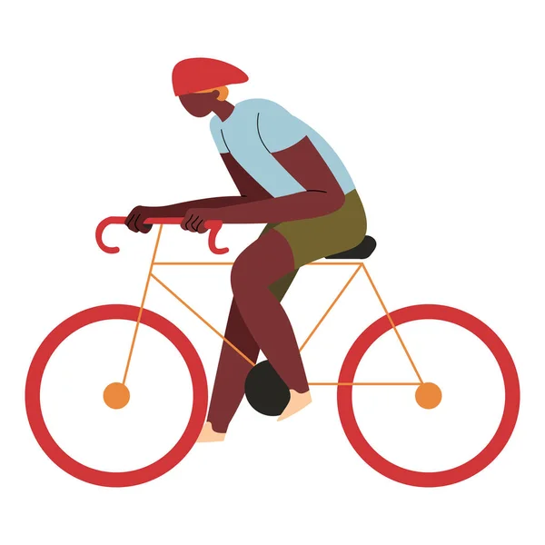 Personaggio in bicicletta in città o in città, mezzi di trasporto — Vettoriale Stock