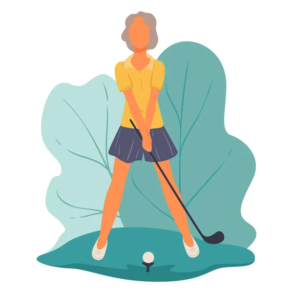 Golfspeler slagbal op veld, hobby of sport — Stockvector