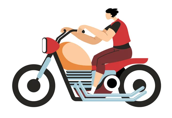 Hombre de conducción de motocicletas, motociclista a caballo de transporte por carretera — Vector de stock