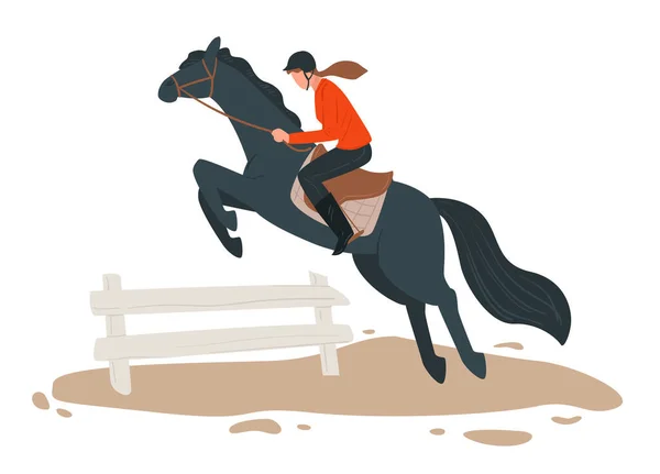 Horse rider practicing skills, jockey training with stallion — Stock Vector