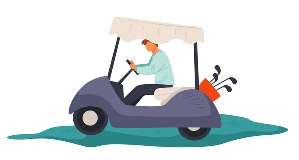 Pequeño automóvil para campo de golf, coche con palos — Archivo Imágenes Vectoriales