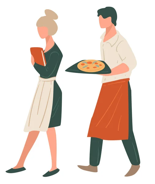 Waiter and waitress of Italian restaurant, workers vector — Stock Vector