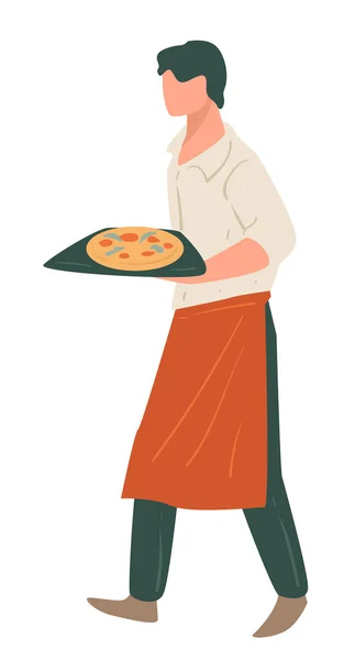 피자를 담은 쟁반을 나르는 피자나 식당의 웨이터 — 스톡 벡터