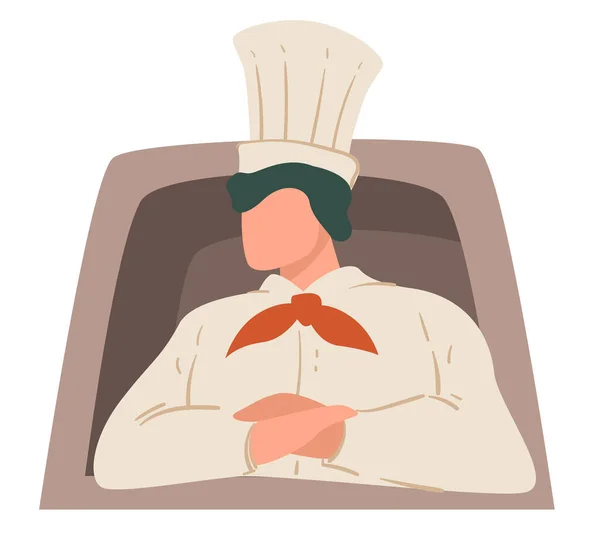 Σεφ του εστιατορίου με παραδοσιακή στολή, άνθρωπος στην κουζίνα — Διανυσματικό Αρχείο