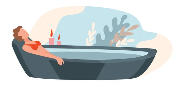 Pusat spa atau peduli saat liburan, bak mandi air panas - Stok Vektor