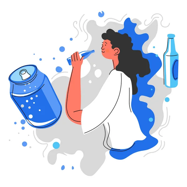 Beber agua de soda de latas, malos hábitos nutricionales — Archivo Imágenes Vectoriales