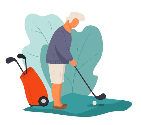 Старший игрок в гольф, активный пенсионер — стоковый вектор