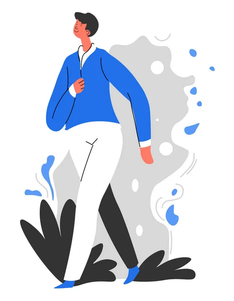 Hombre caminando al aire libre, hombre paseando por el parque — Vector de stock