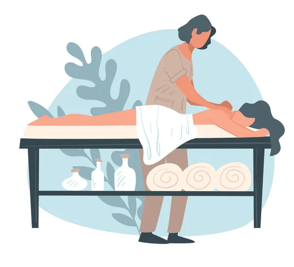 Massage du dos au spa ou au salon, soins professionnels — Image vectorielle