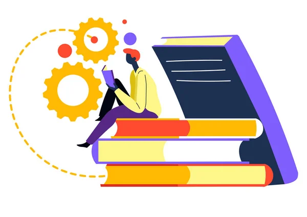 Vlastní vzdělávání a rozvoj dovedností, studentské čtení knih — Stockový vektor