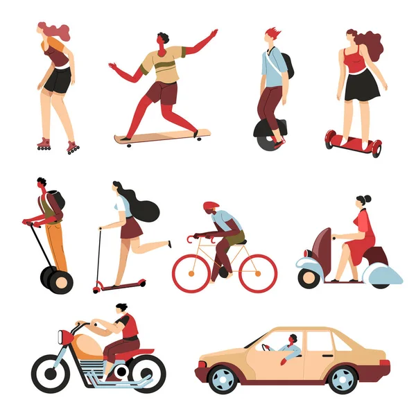 Moyens de transport en ville, voitures et scooters — Image vectorielle