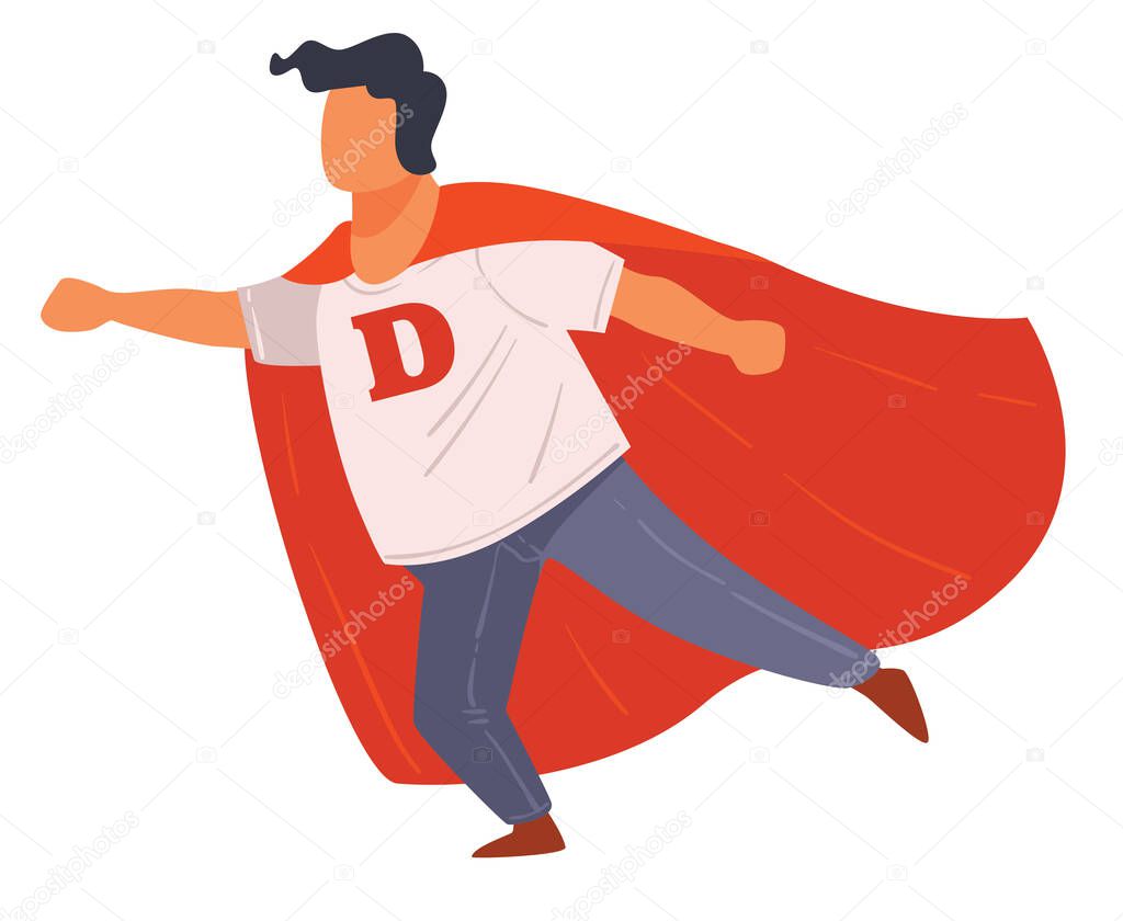 Super hero character, boy wearing red cape vector
