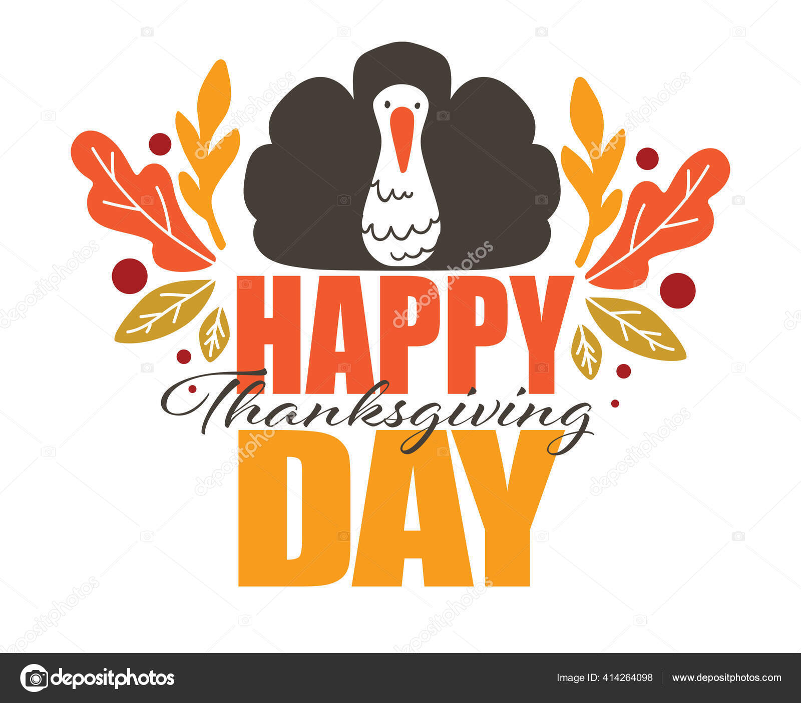 感恩节秋节假期庆祝孤立的横幅与书法文字土耳其和干装饰叶子10月美国的节日活动感恩和感恩的载体图库矢量图©Sonulkaster 414264098