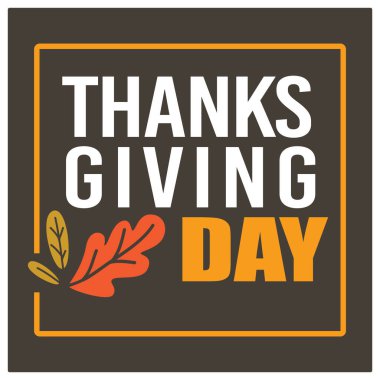 Şükran Günü 'nün kutlanması, sonbahar mevsiminin kuru yapraklı afişi. ABD 'de mevsimlik tatil, yazı ve kare çerçeve. Festivaller ve tatiller, düz stil vektörü