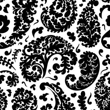 Dekoratif bitki örtüsü, yapraklar ve girdapsız desen. Dallar ve gelişen, beyaza izole edilmiş botanik izler. Arkaplan ya da kumaş, botanik dokusu düz stil vektörü süslemesi