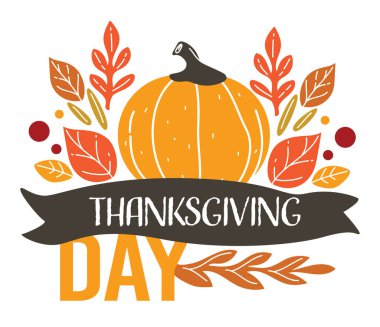 Dekoratif yeşillik ve balkabağıyla bayrak, Amerika 'da sonbahar tatili için şükran günü kutlaması. Kuru yapraklı sonbahar afişi ve biçilmiş sebze, düz stil vektör.