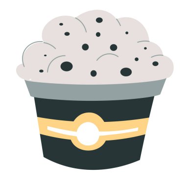 Bir kova vanilyalı dondurma ve çikolata. Restoranda ya da kafede mus dondurması, tatlı ve tatlı. Lezzetli bir tat ve lezzetli bir tarif. Yoğurt sunumu, düz biçimli organik ürün vektörü