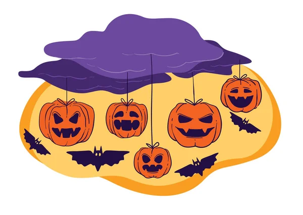 Pompoenen Vleermuizen Opknoping Draad Decoraties Voor Halloween Vakantie Viering Trick — Stockvector