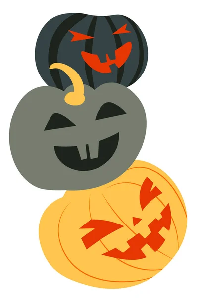 Halloween Szimbolikus Tök Faragott Arccal Jack Lámpások Elszigetelve Megvilágított Zöldségek — Stock Vector