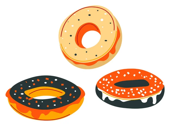 Glazed Donuts Sprinkles Top Isolated Sweets Desert Cooking Food Bakery — Stock Vector