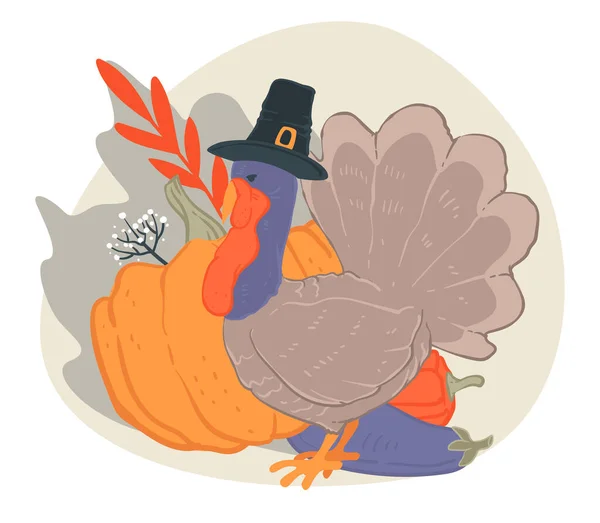 Pumpkin Turkey Symbols Thanksgiving Holiday Autumn Season Ripe Harvested Organic — Stock Vector