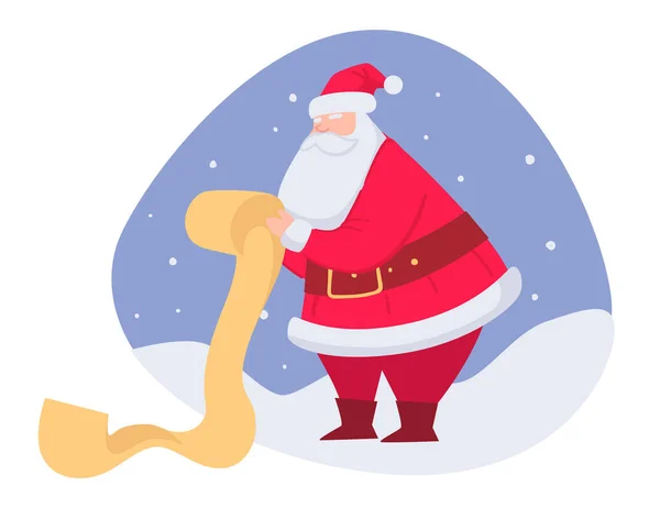 Дедушка Фрост Читает Список Желаний Рождество Санта Клаус Длинным Свитком — стоковый вектор