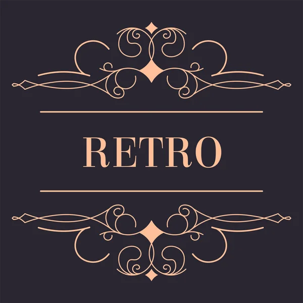 Gouden Retro Logotype Met Wervelende Golvende Lijnen Bloemen Ornamenten Geïsoleerde — Stockvector