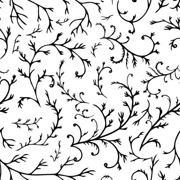 Branches Plante Les Feuilles Feuillage Motif Sans Couture Sur Blanc — Image vectorielle