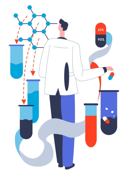 Yeni Ilaç Hap Kapsüllerin Üretimi Laboratuvarda Deneyler Yapan Maddeler Üzerinde — Stok Vektör