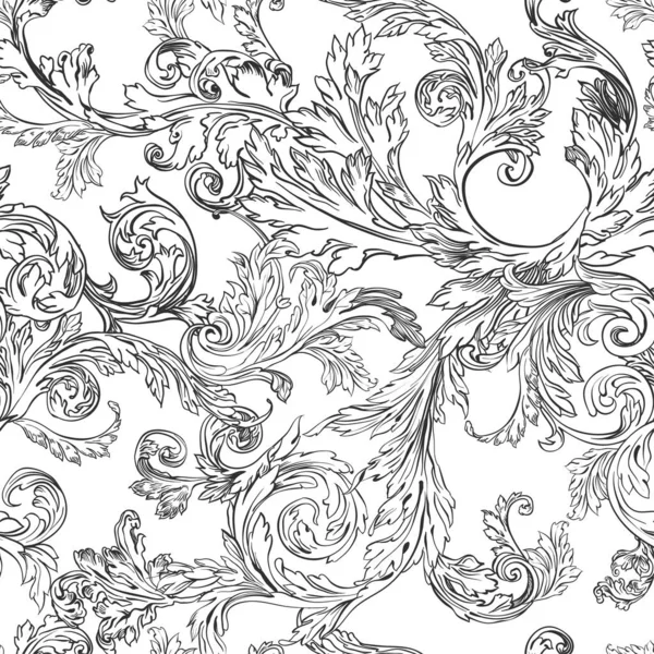 Foliage and flora seamless pattern. Colorless vintage bouquet of leafage monochrome sketch outline. Wallpaper or decoration with blossom, branches and botany, bohemian art, vector in flat style
