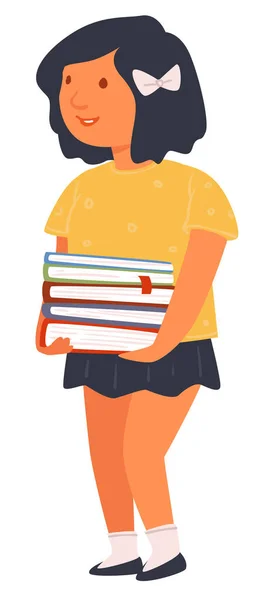 Γυναικείος Χαρακτήρας Που Κρατάει Βιβλία Απομονωμένη Μαθήτρια Σχολικά Βιβλία Χαριτωμένο — Διανυσματικό Αρχείο
