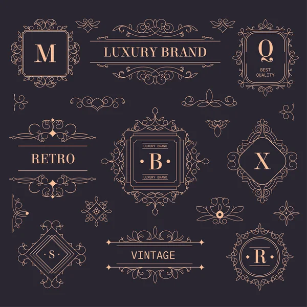 Vintage Labels Emblems Golden Logotypes Vintage Ornaments Flourishing Design Luxury — Stock Vector