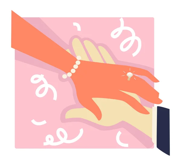 Женская Рука Жемчужным Браслетом Обручальным Кольцом Пальце Свадебная Церемония Свадьба — стоковый вектор