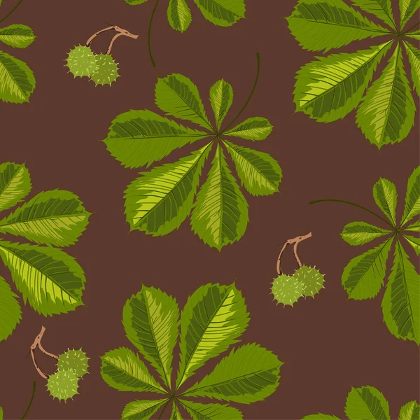 Frühjahrspflanzen Und Botanik Sommer Nahtloses Muster Von Kastanienzweigen Mit Blättern — Stockvektor
