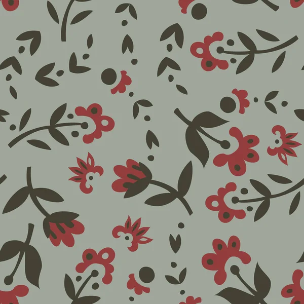 Tekstil ve yüzey tasarımı için ışık arkaplanı üzerinde dekoratif ve pürüzsüz bir vektör çizimi olarak düzenlenmiş siyah yapraklı stilize kırmızı çiçekler.