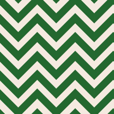 Koyu yeşil zigzag çizgili kusursuz vektör sembolü. Krema arkaplanı, tekstil, ambalaj ve iç mekan için minimal düz stil..