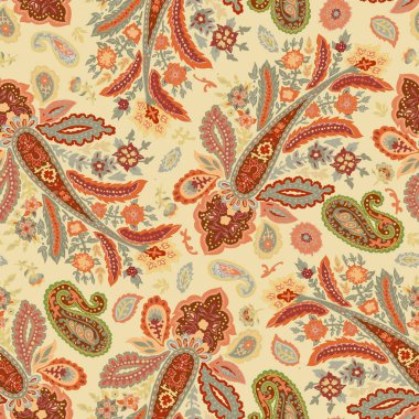 Dekoratif olarak bej arka planda kusursuz vektör desenleri ve çiçekli süslemeler. Tekstil, duvar kâğıdı ve hediye paketleme tasarımı için mükemmel..