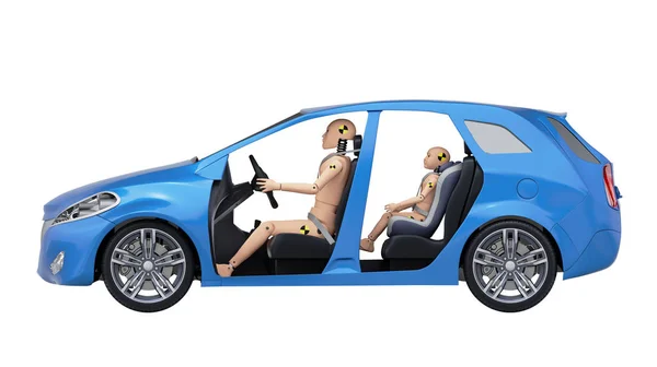 Crash test Dummies arabada. Yan görünümü. 3D çizim