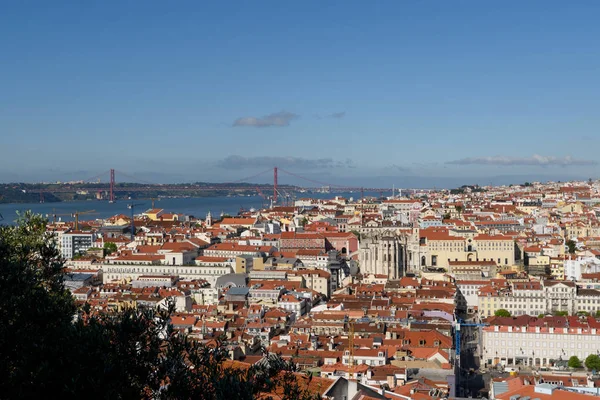 Podniesionymi Widokiem Panoramę Lizbony — Zdjęcie stockowe