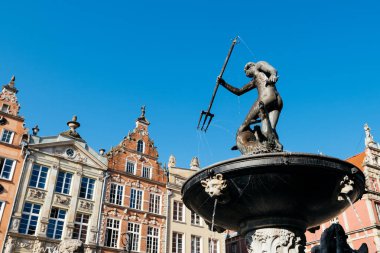 Gdansk, Polonya - 11 Mayıs 2018: Neptün Çeşmesi, Gdansk, Polonya