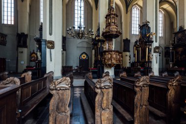 Gdansk, Polonya - 14 Mayıs 2018: Aziz Nikolaos Kilisesi, Gdansk, Polonya iç. 