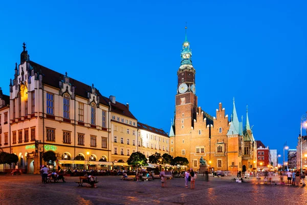 Wroclaw Polen Jul 2018 Wroclaw Marktplein Met Stadhuis Anf Nacht — Stockfoto