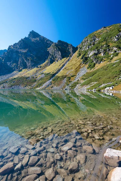 Montagne Lac Czarny Staw Gasienicowy Dans Haut Tatra Pologne — Photo