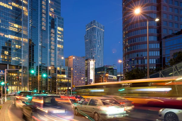 Varsovia Polonia Oct 2018 Distrito Central Negocios Varsovia Por Noche — Foto de Stock