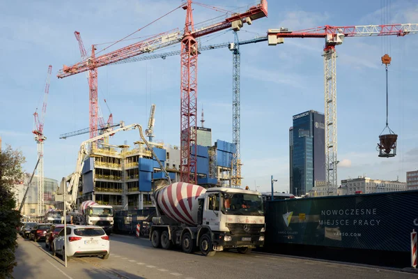 Varsovia Polonia Oct 2018 Una Gran Obra Construcción Grúas Centro — Foto de Stock