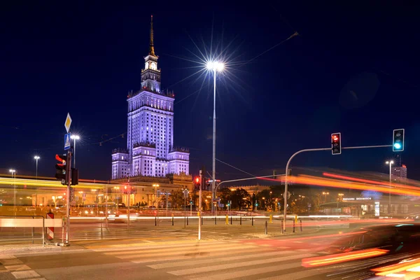 Warsaw Poland Oct 2018 Palace Culture Science Building Traffic Foreground — Stock Photo, Image