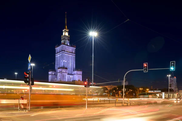 Warsaw Poland Oct 2018 Palace Culture Science Building Traffic Foreground — Stock Photo, Image