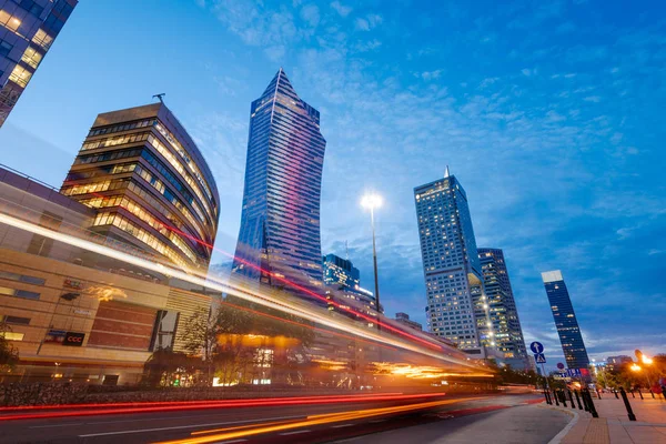 Warsaw Polen Okt 2018 Warschau Centrale Zakenwijk Bij Nacht — Stockfoto