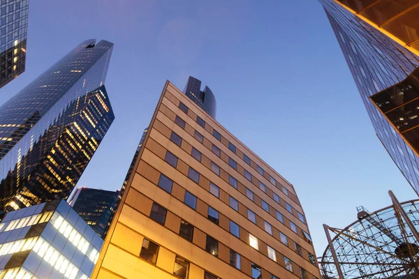 Torres Negócios Entardecer Vista Dos Arranha Céus Defense Paris — Fotografia de Stock